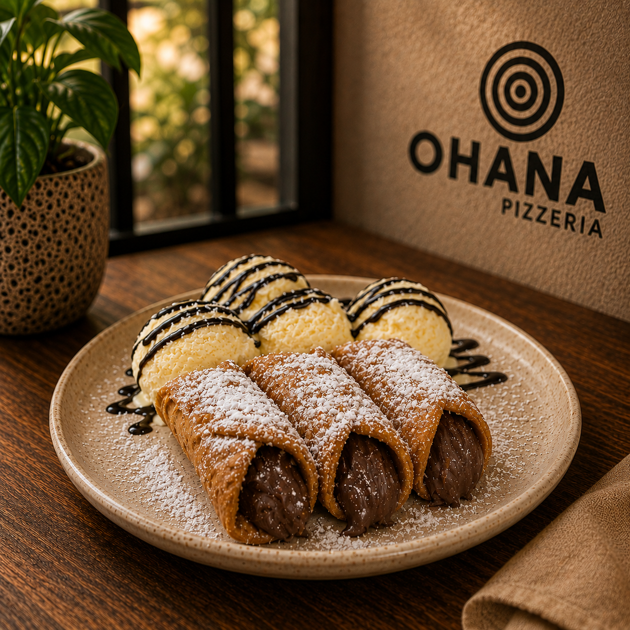 Cannolis rellenos de Nutella y azucar glass