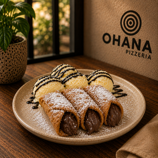 Cannolis rellenos de Nutella y azucar glass