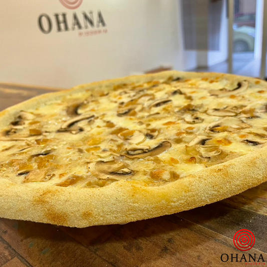 Porcini, nata mozzarella, crema de setas, champiñón, cebolla caramelizada