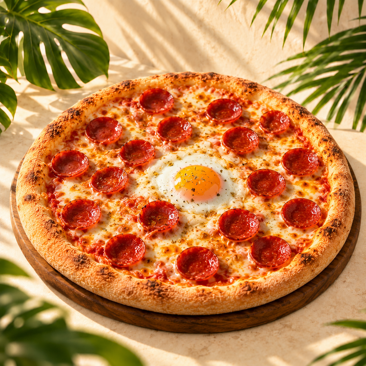 Peperoni. tomate, mozzarella, peperoni, huevo, extra de queso