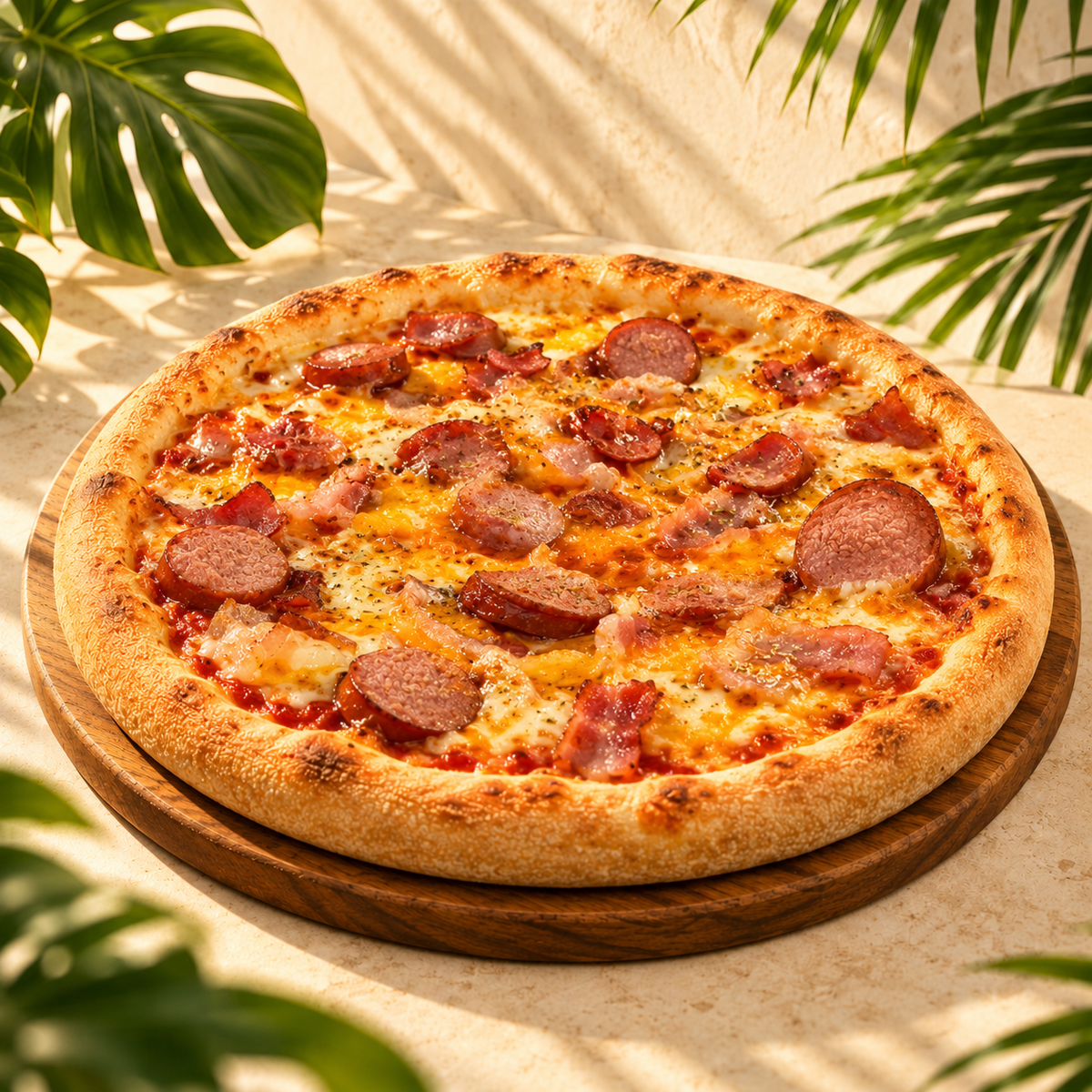 Jumbo. tomate, mozzarella, bacon salchicha jumbo, queso cheddar